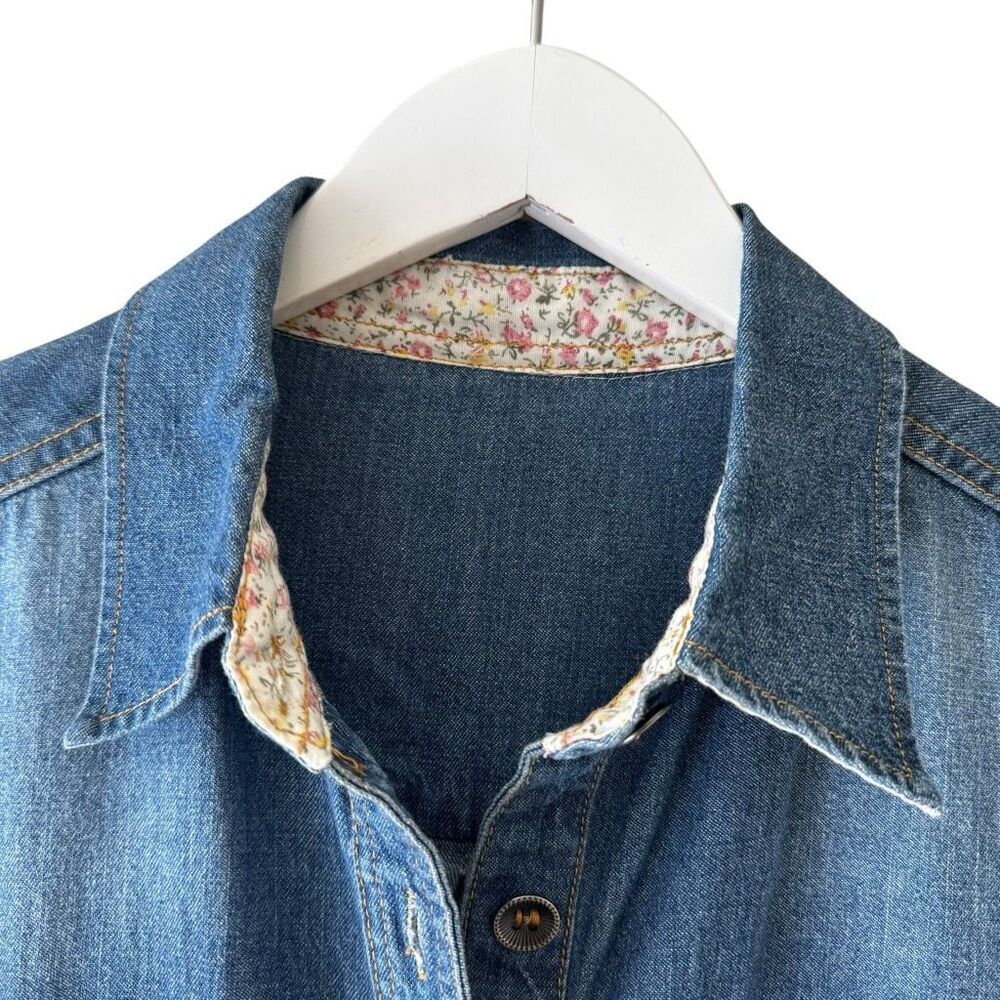 Snidel Denim Southwestern Bohemian Dress Blue Collared Neck SZ M # 2352 - Picture 3 of 16